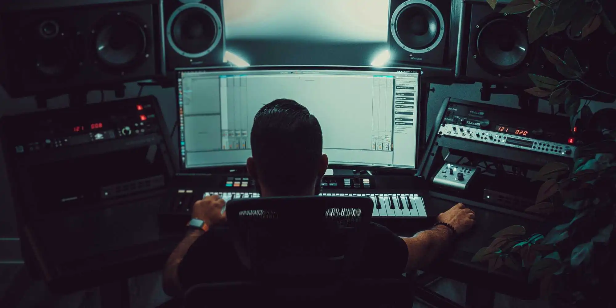 man looking at a monitor for music production